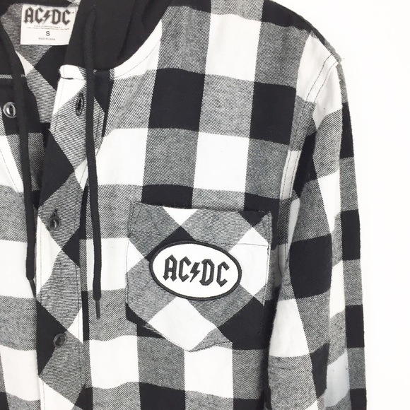 AC/DC band rock metal flannel hooded graphic shirt - Picture 5 of 8